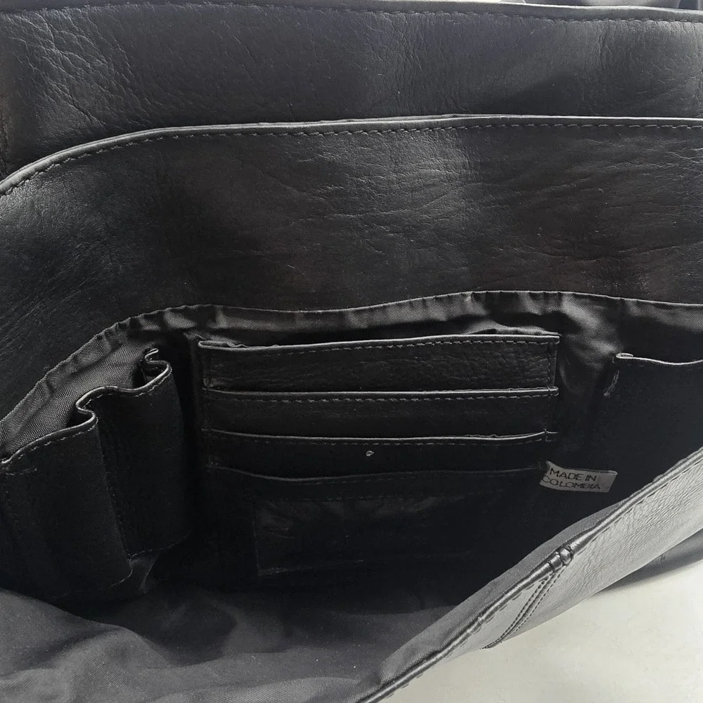 Vintage Frye Black Leather Messenger Bag Crossbody Laptop Briefcase Satchel USA
